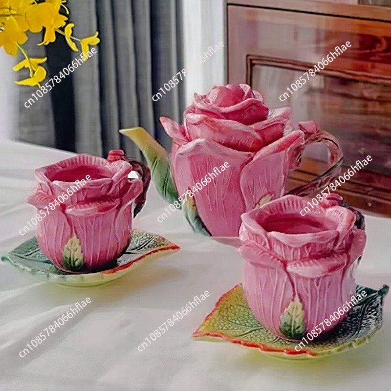 Coffee Tea Flower - Керамический чайный сервиз цвета пурпурной розы: