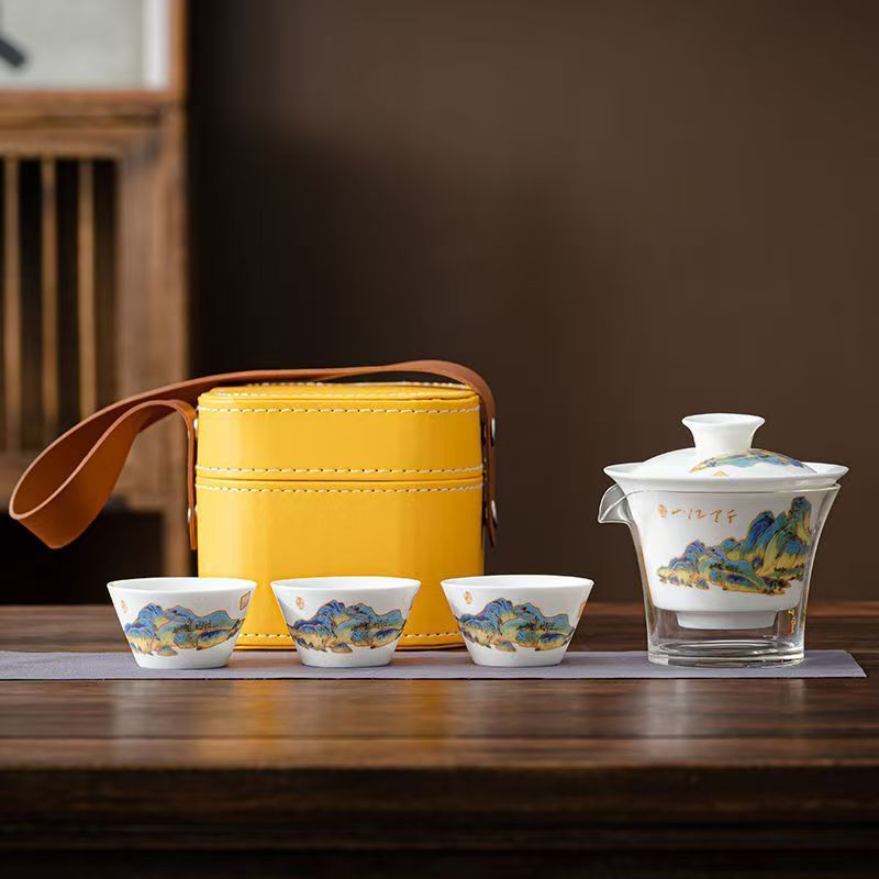 Gongfu Tea Set - Дорожный чайный набор из белого фарфора,